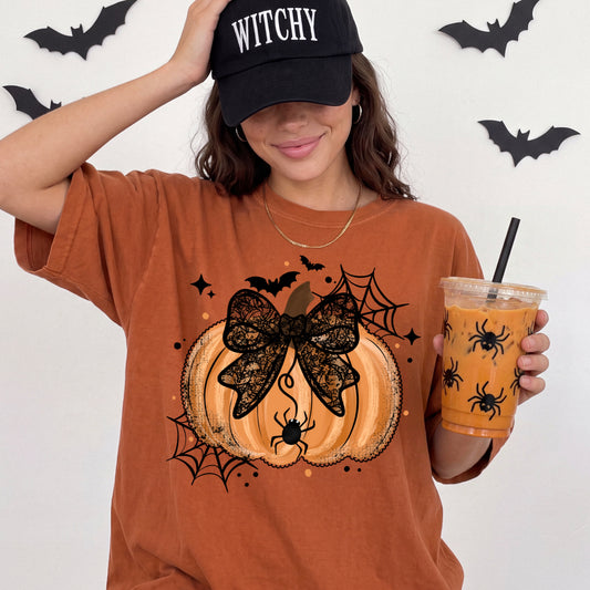 Lacey Spiderweb pumpkin tee