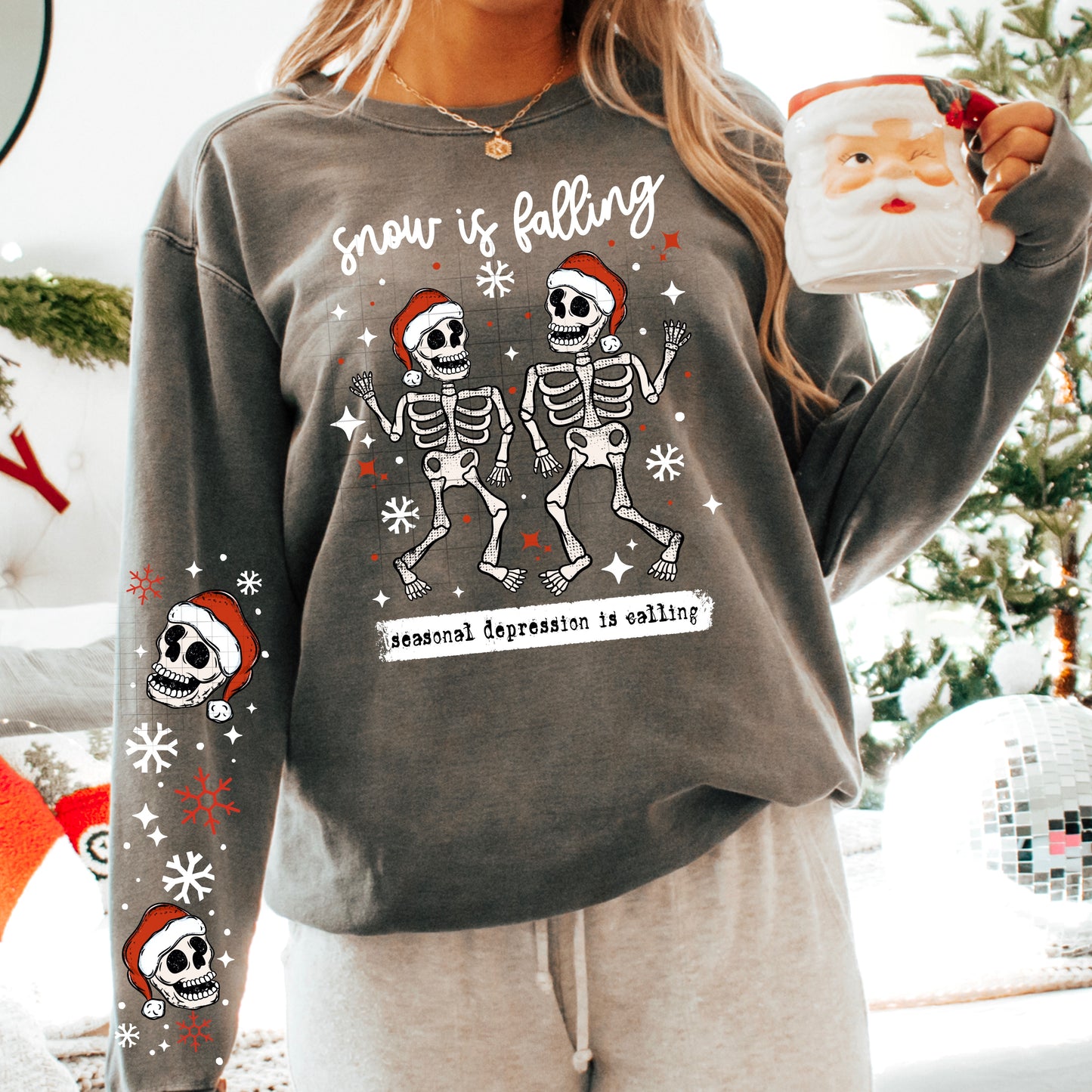 Snow is falling seasonal depression is calling sweatshirt with sleeve designs