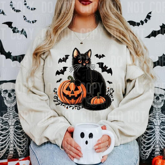 Black Cat with Pumpkins tee