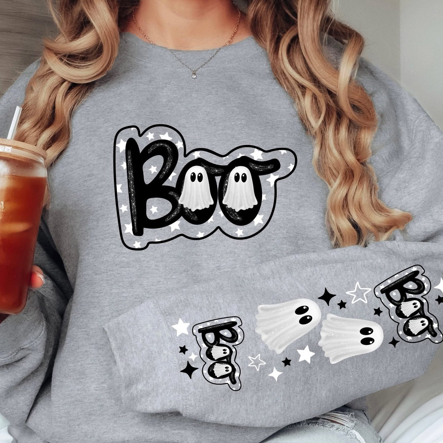 BOO ghost sleeve design sweatshirt