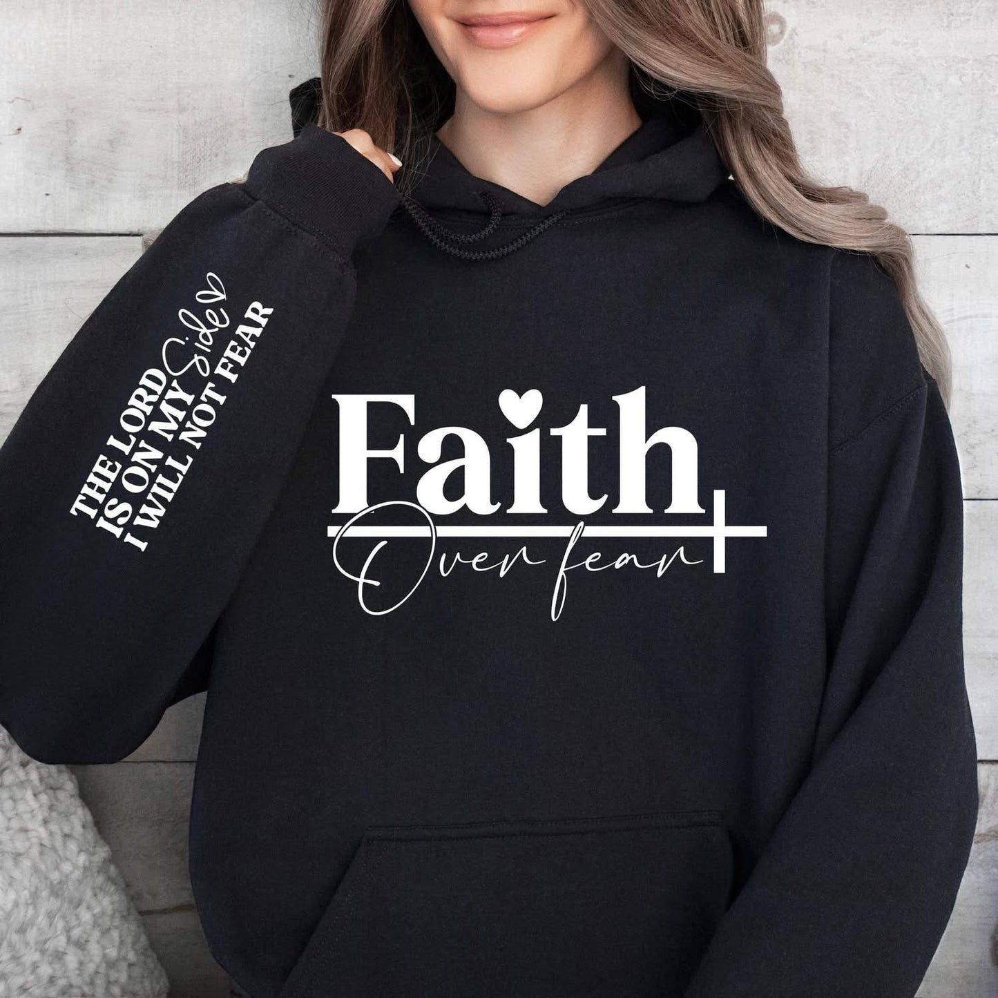 Faith Over Fear sweatshirt with sleeve designs