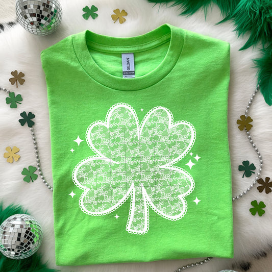 Faux Lace Shamrock tee (White Ink)