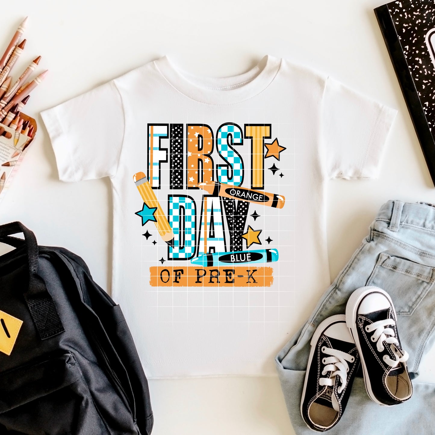 First Day of PRE-K blue checkered tee -YOUTH