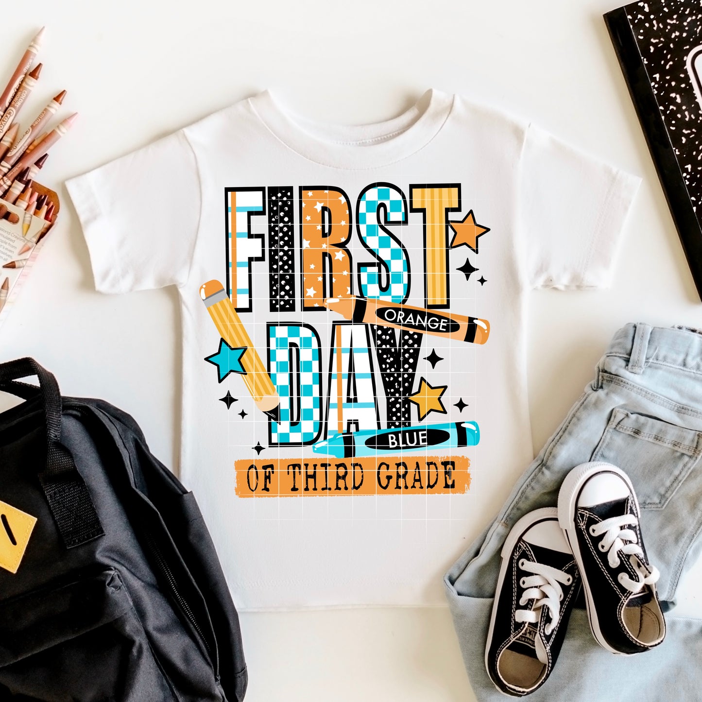 First Day of 3rd GRADE blue checkered tee -YOUTH