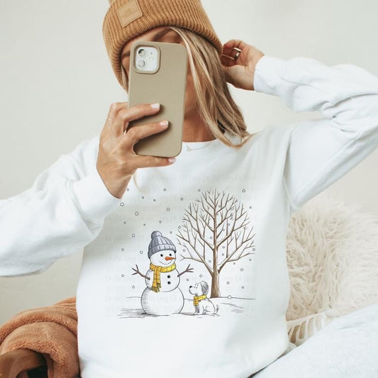 Happy Snowman with Dog sweatshirt