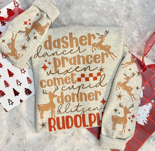 Santas Reindeer sweatshirt with sleeve designs
