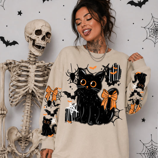 Black Cat sweatshirt with sleeve designs