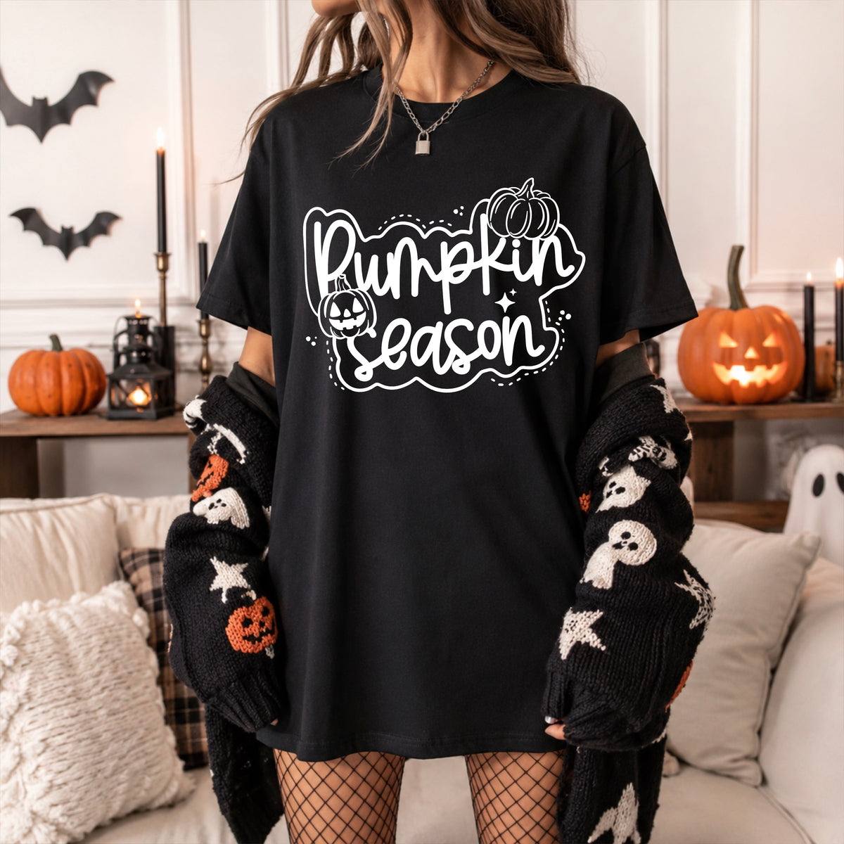 Pumpkin Season Bubble Design tee (White Ink)
