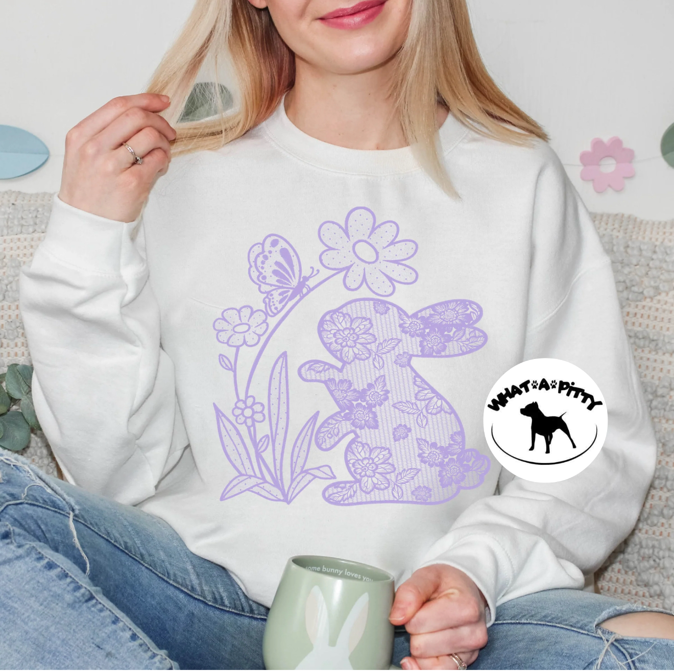 Lace Bunny and Flowers (Lavender Ink)