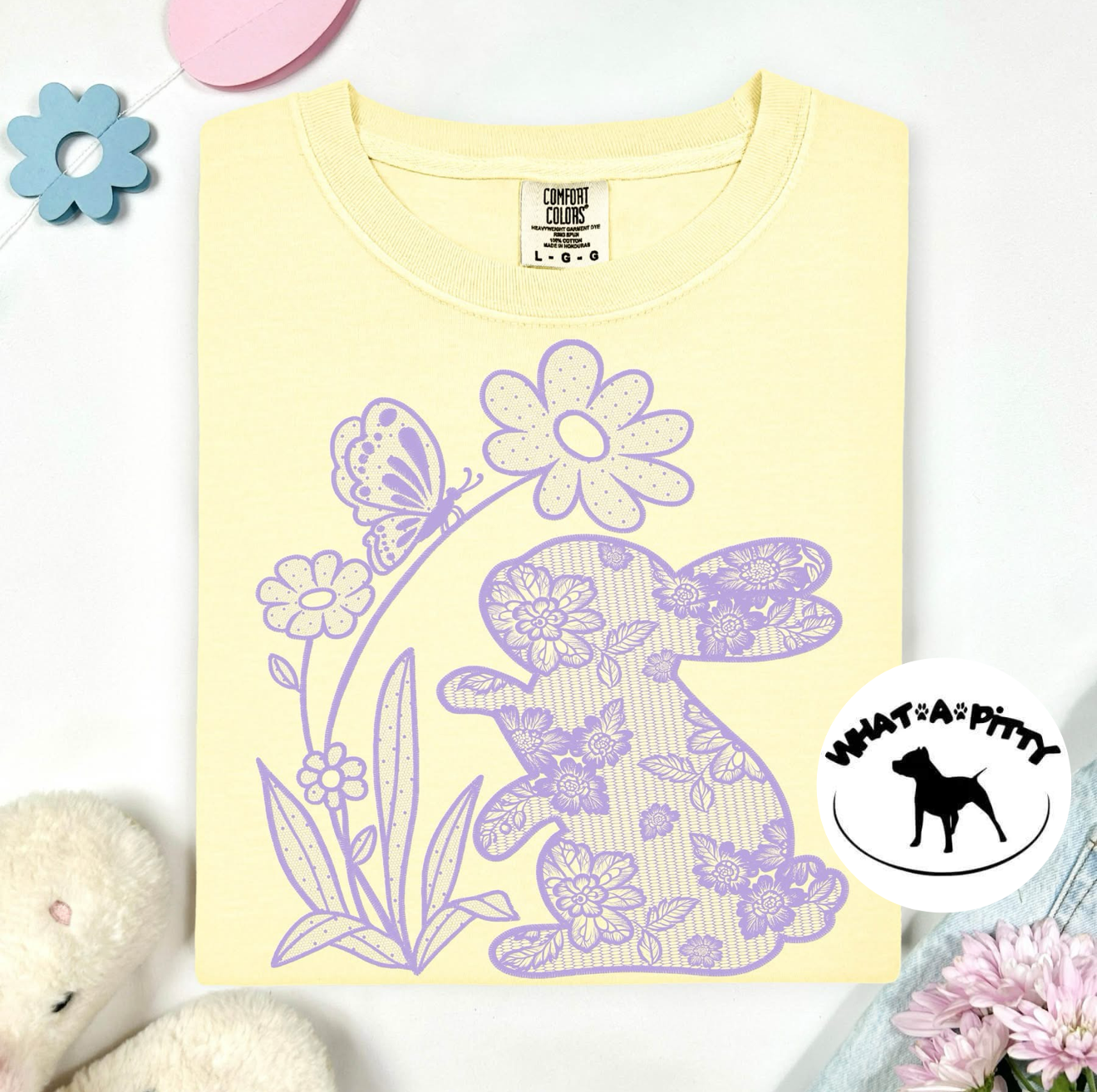 Lace Bunny and Flowers (Lavender Ink)