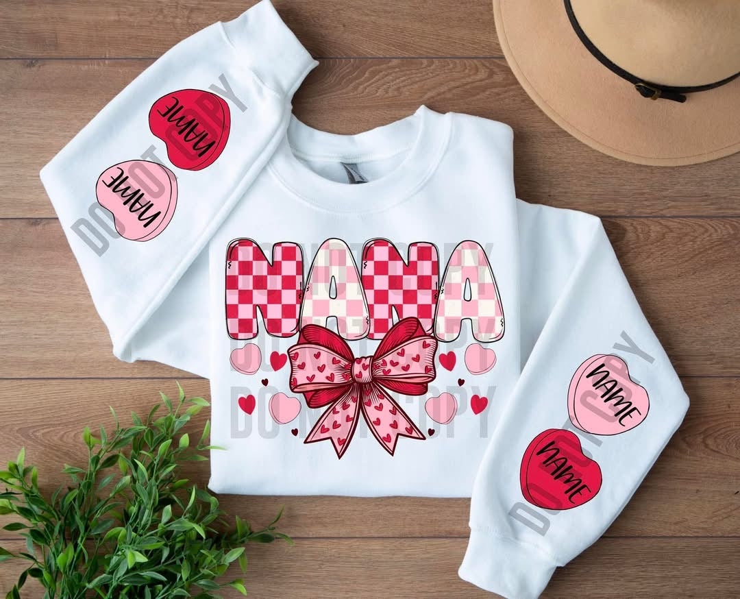 NANA custom sweatshirt with names in RED & PINK