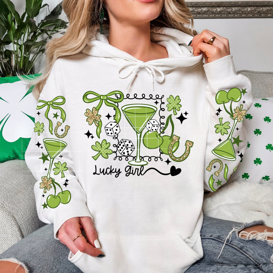Lucky Girl Martini sweatshirt with sleeve designs