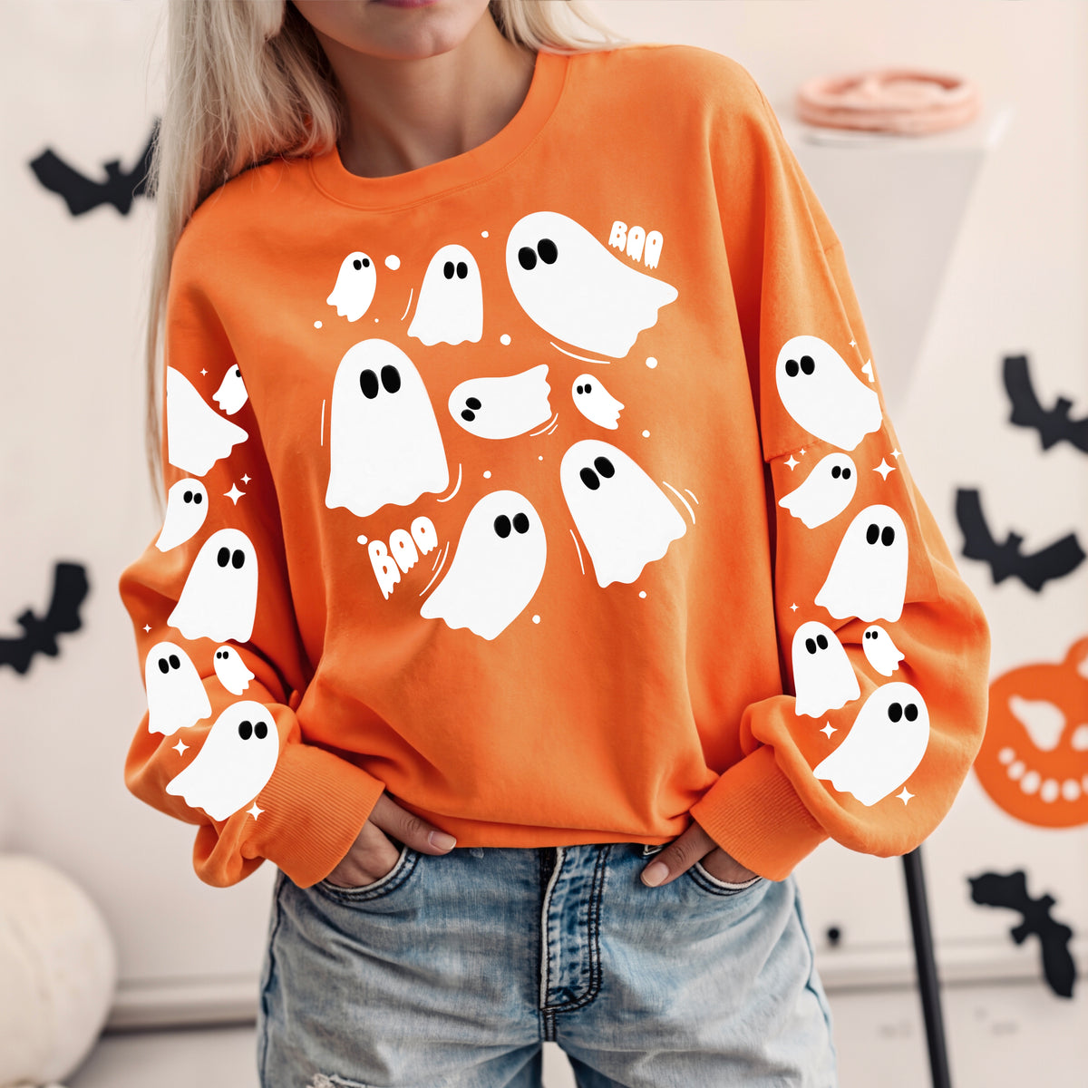 Flying Ghosties sweatshirt with sleeve designs