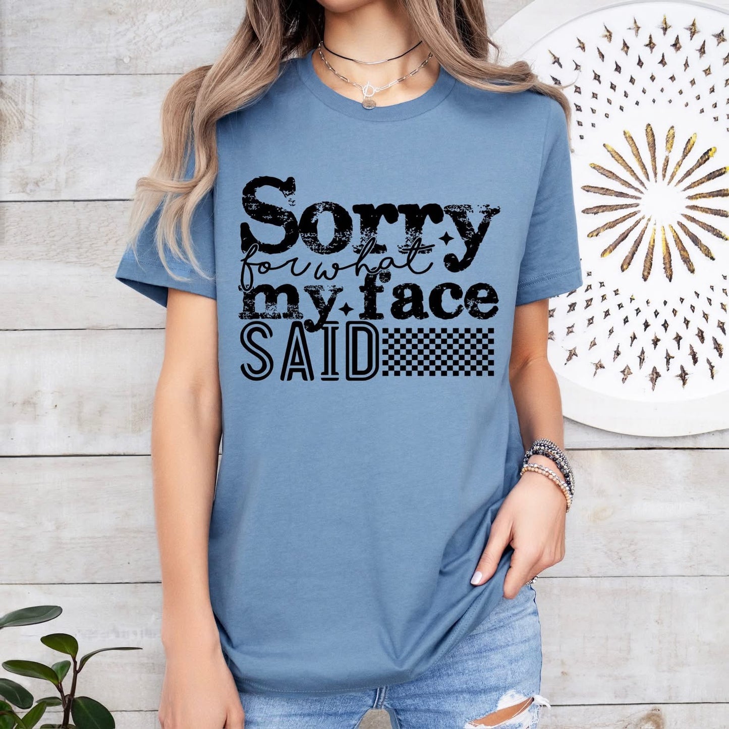 Sorry for what my face said checkered tee