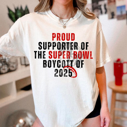 Superbowl boycott 2025 tee (Black Ink)