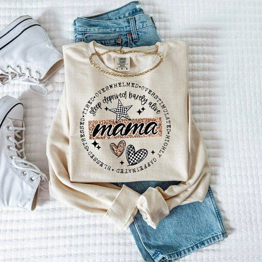 Mama Sleep Deprived Barely Alive tee (Black Ink)