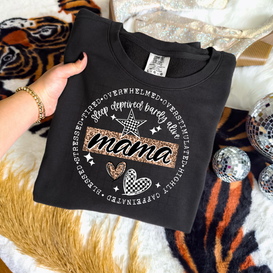 Mama Sleep Deprived Barely Alive tee (White Ink)