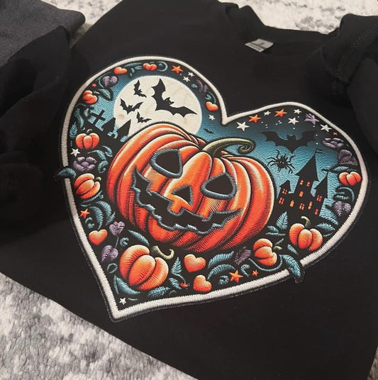 Stunning Faux Embroidery Pumpkin Patch Heart t-shirt