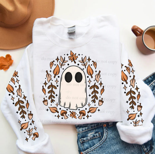 Adorable Fall Ghost with leaves sweatshirt