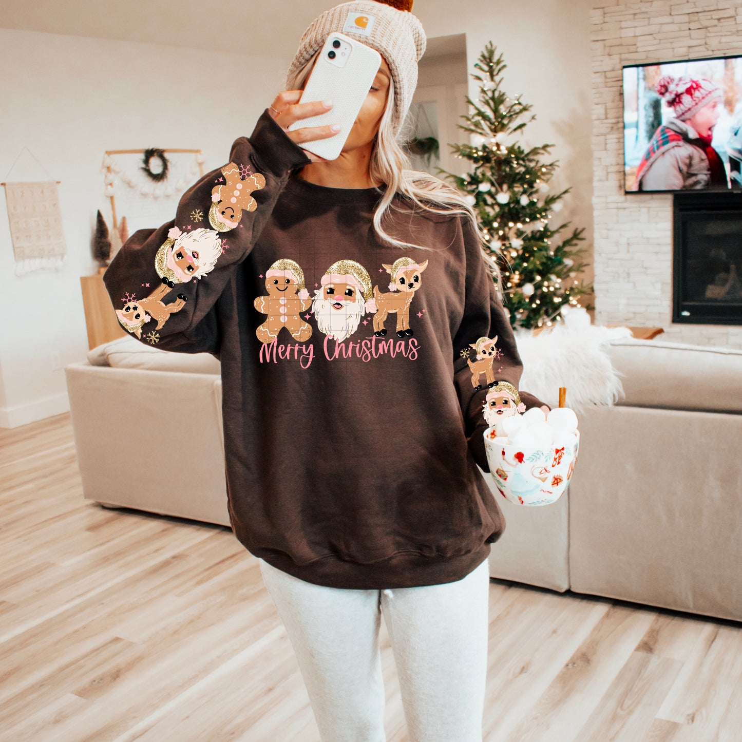 Merry Christmas trio sweatshirt with sleeve designs