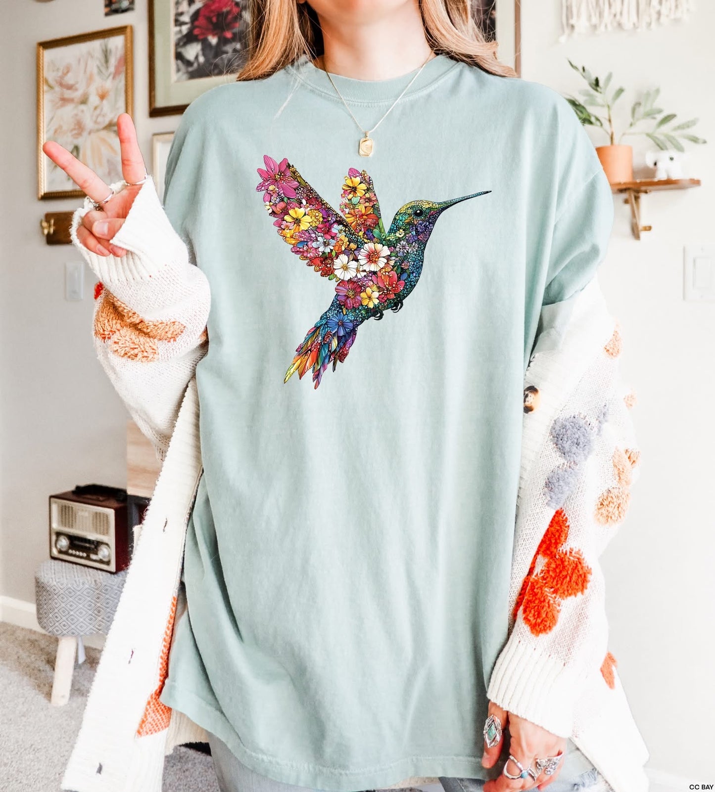 Floral Hummingbird tee