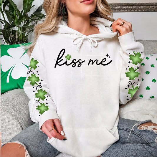 Kiss Me sweatshirt with sleeve designs  (Black Ink)