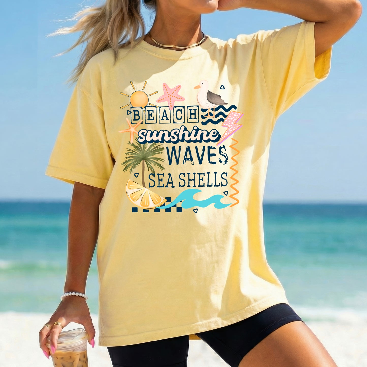 Beach Sunshine Waves Sea Shells tee