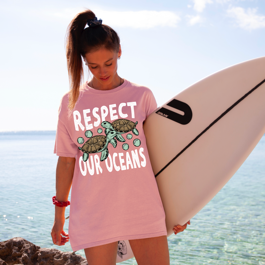 Respect our Oceans Turtles tee (White Ink)