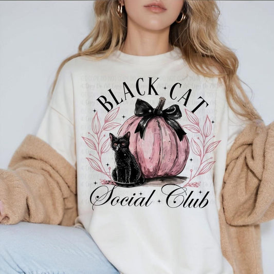 Black Cat Social Club with Pink Pumpkin