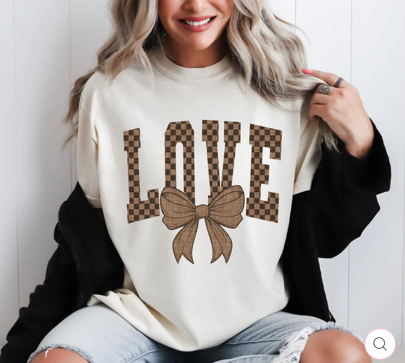 LOVE brown checker tee