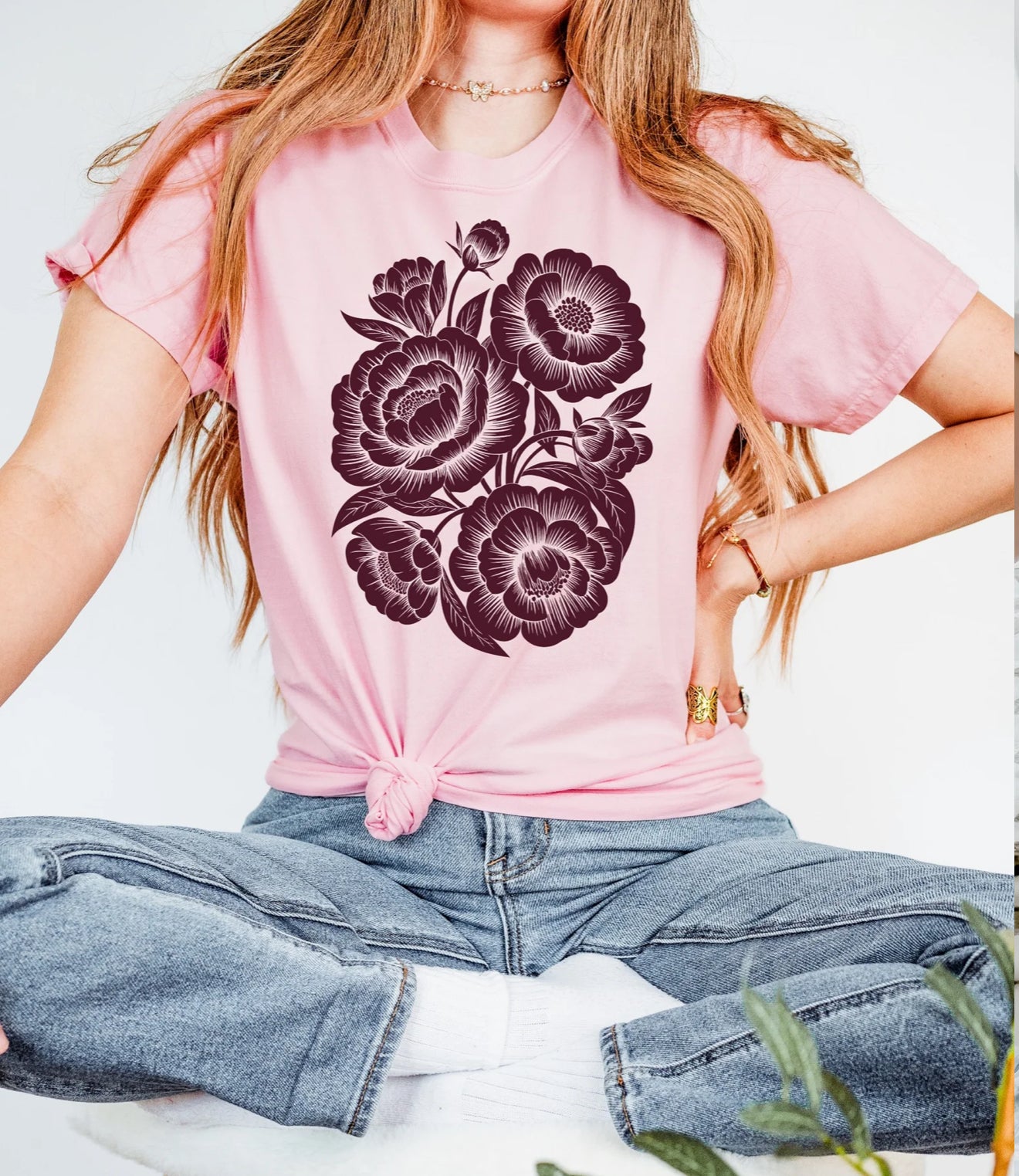 Maroon Peonies tee