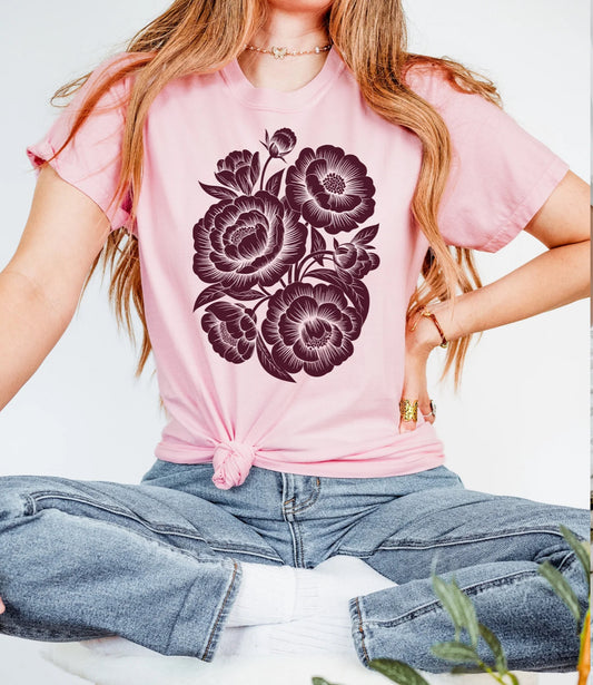 Maroon Peonies tee