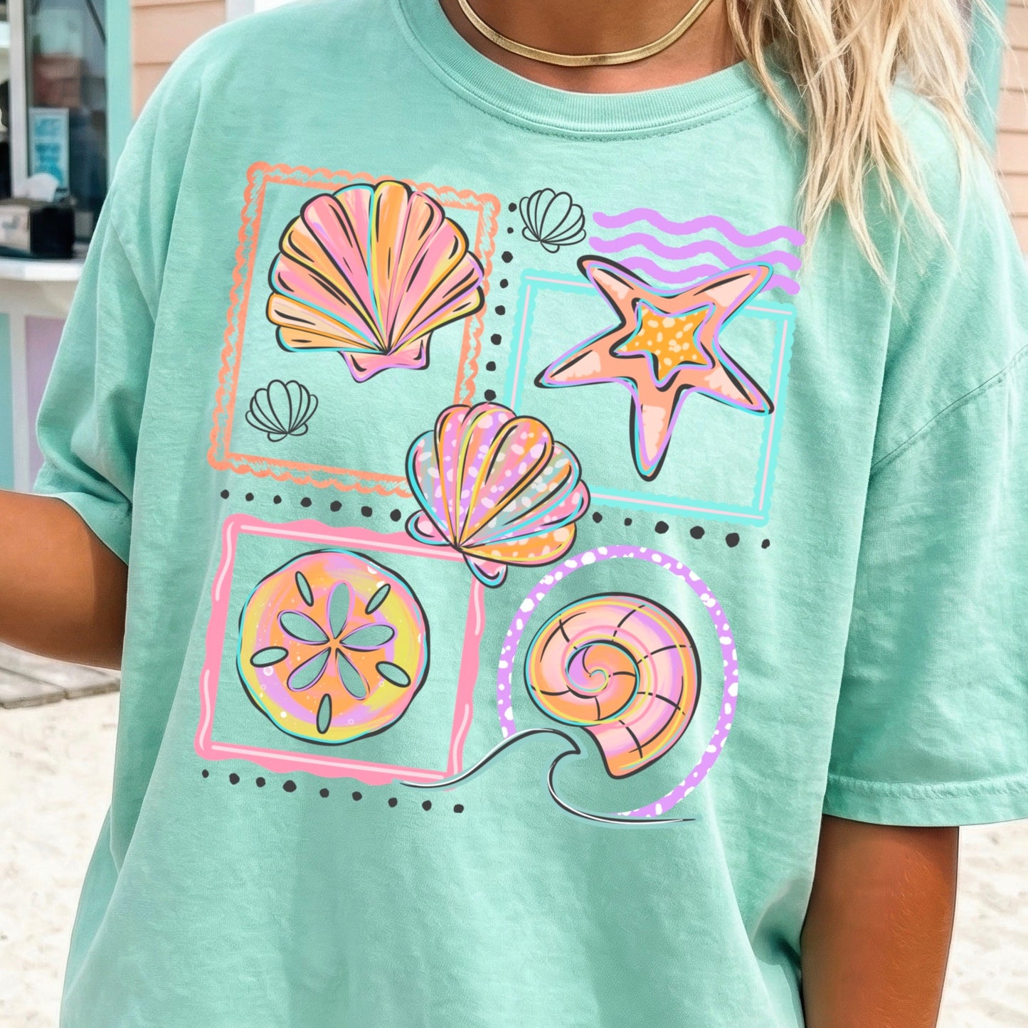 Pastel Sea Shell Stamps tee