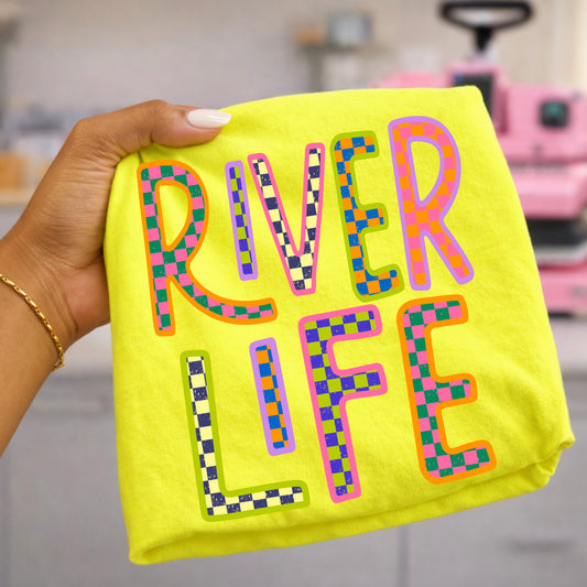 Colorful Checkered River Life tee