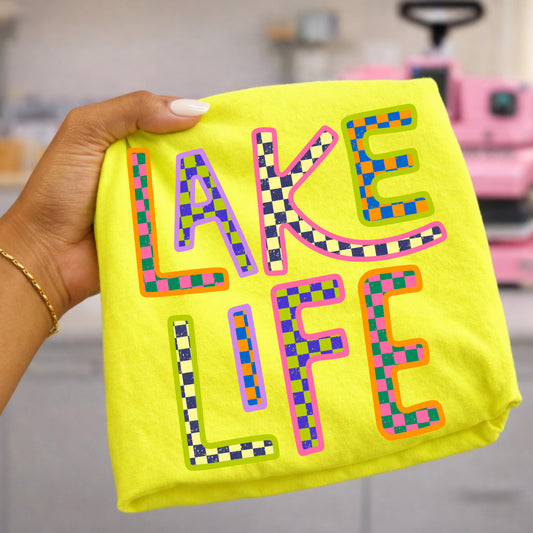 Colorful Checkered Lake Life tee