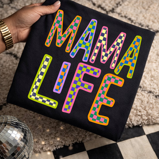 Colorful Checker Mama Life tee