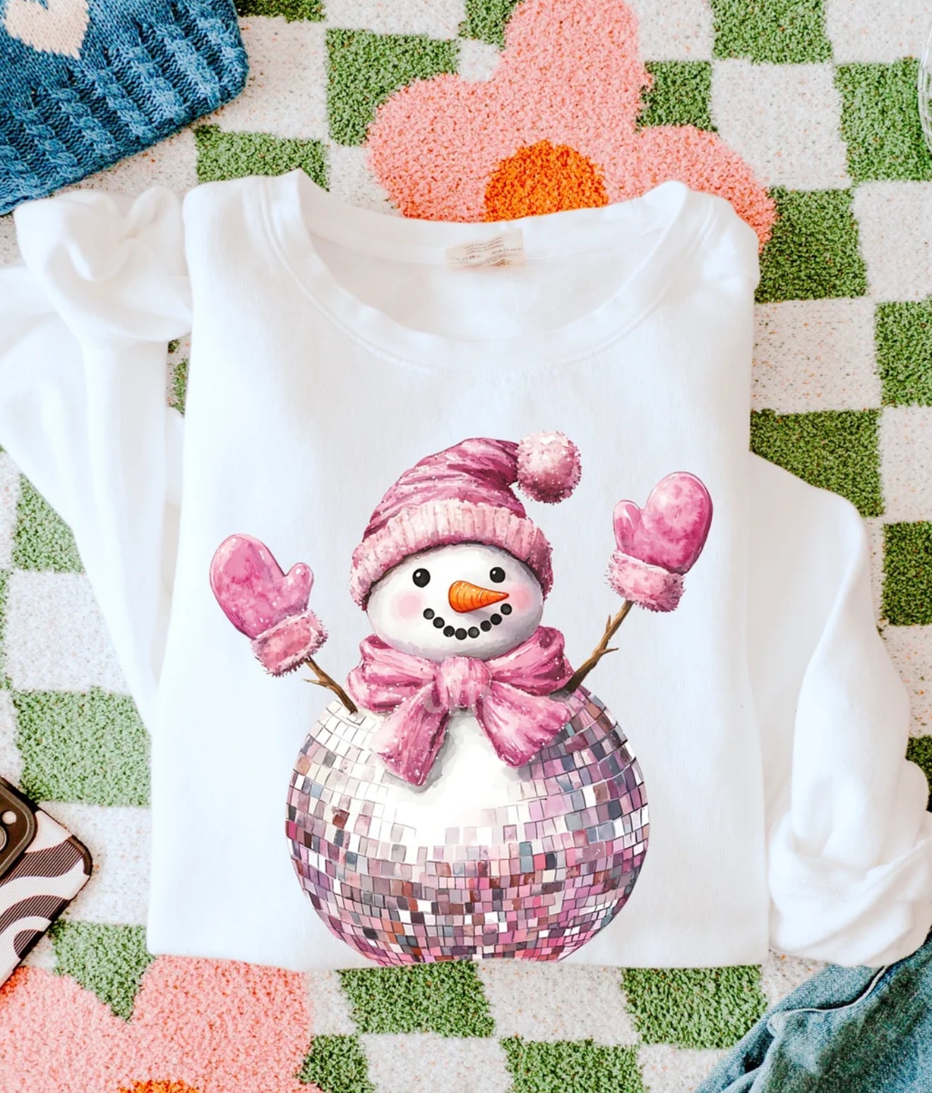 Pink Disco Snowman tee