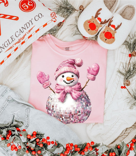 Pink Disco Snowman tee