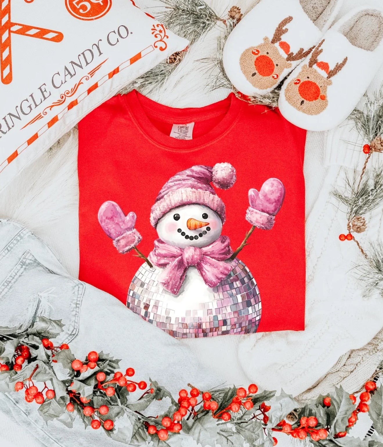Pink Disco Snowman tee