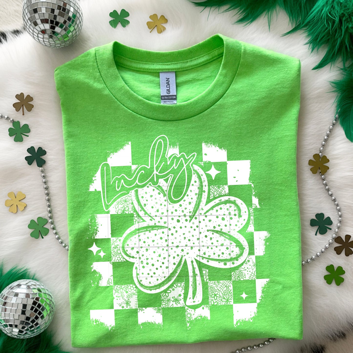 Checker Shamrock tee (White Ink)