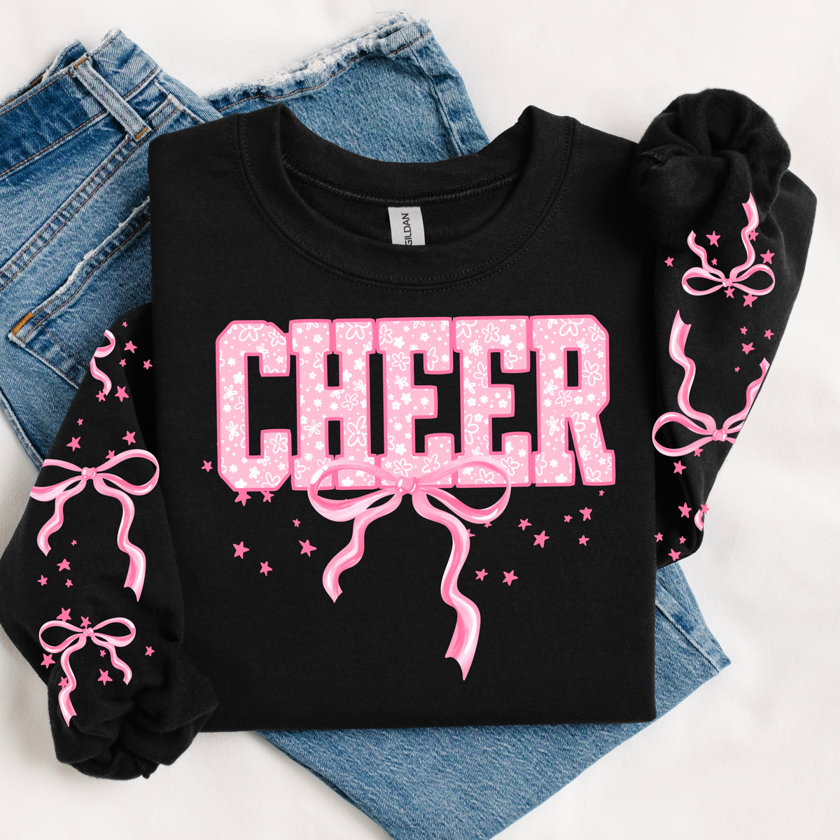 Pink Ribbon CHEER sweatshirt with sleeve designs