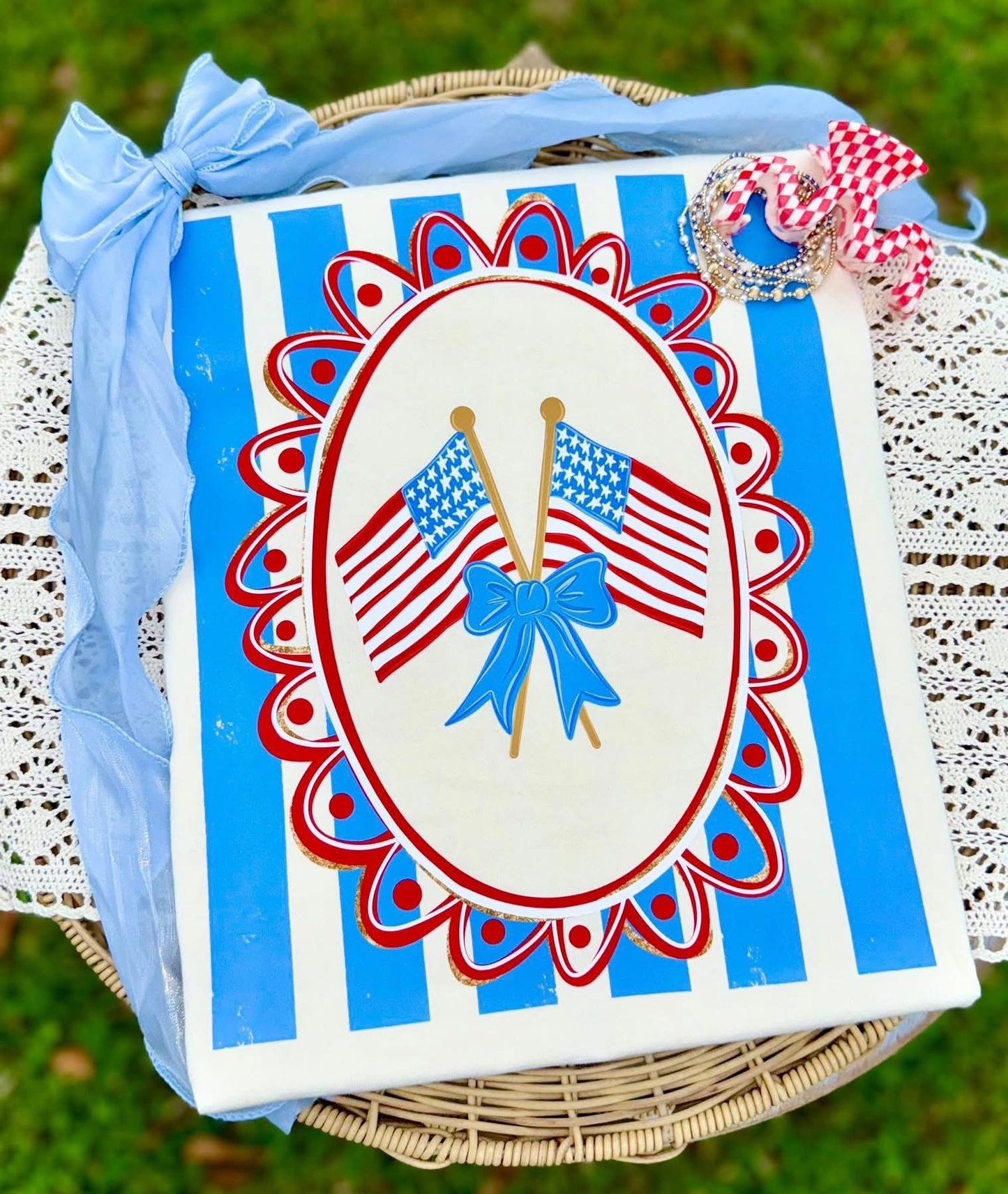 American Flags blue stripes tee