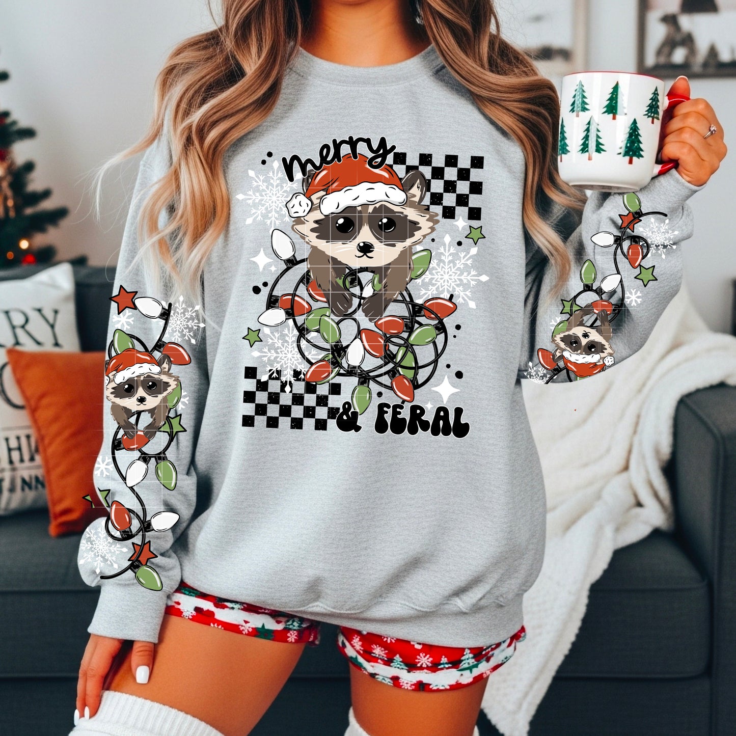 Merry & Feral Raccoon sweatshirt with sleeve designs