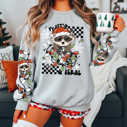 Merry & Feral Raccoon sweatshirt with sleeve designs