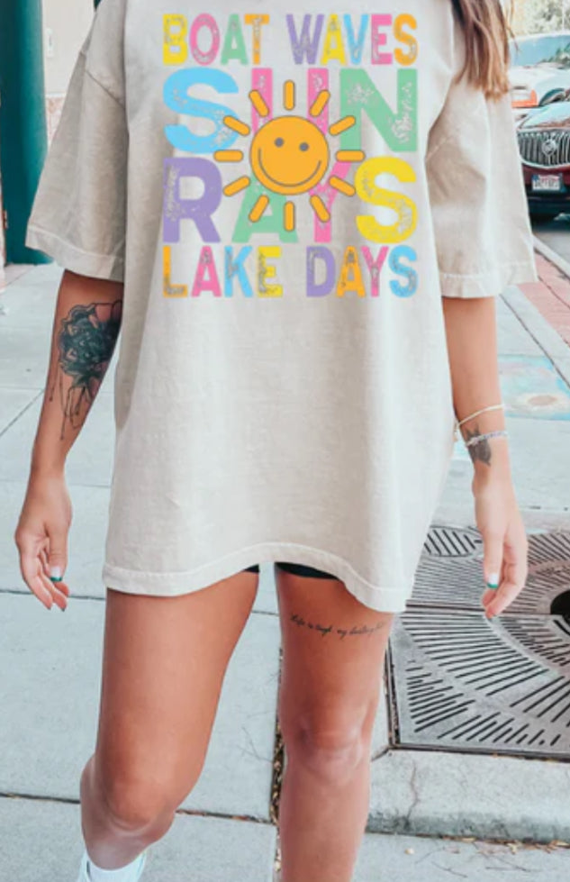 Boat Waves Sun Rays Lake Days t-shirt