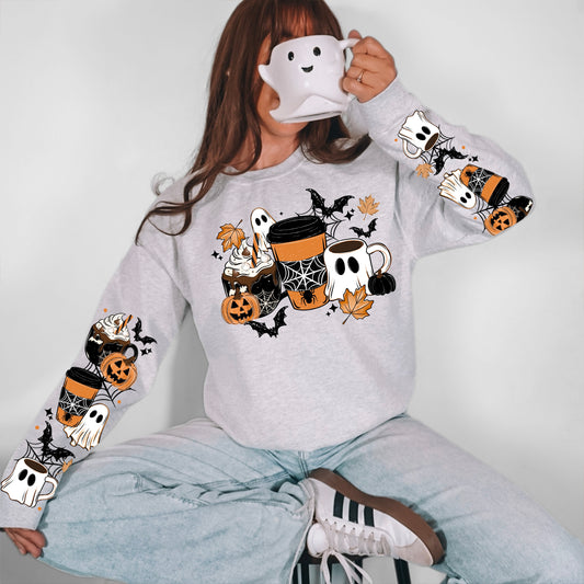 Halloween Drinks sweatshirt with sleeve designs