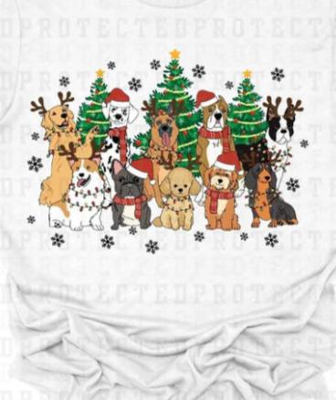 Dogs with Christmas trees tee