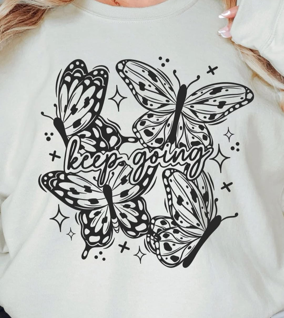 Keep Going Butterflies (black ink) tee