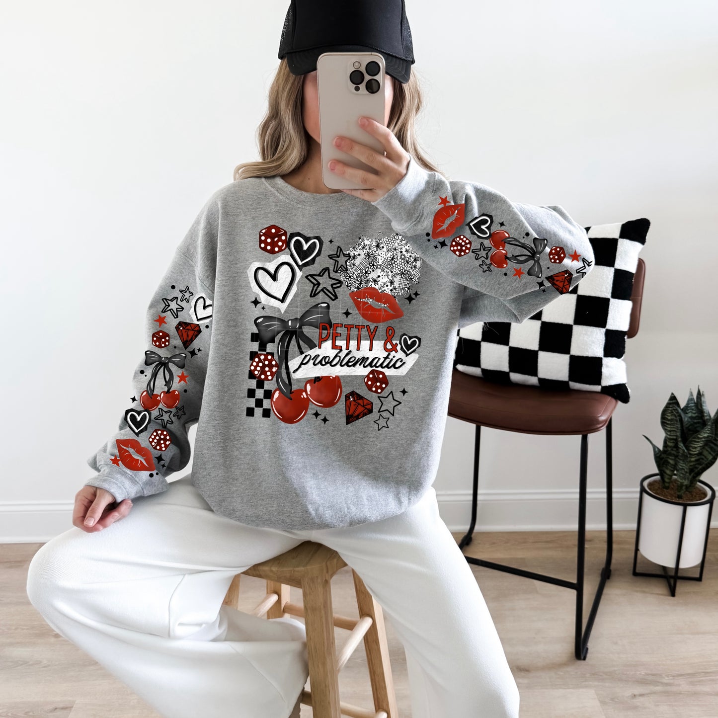 Petty & Problematic sweatshirt with sleeve designs