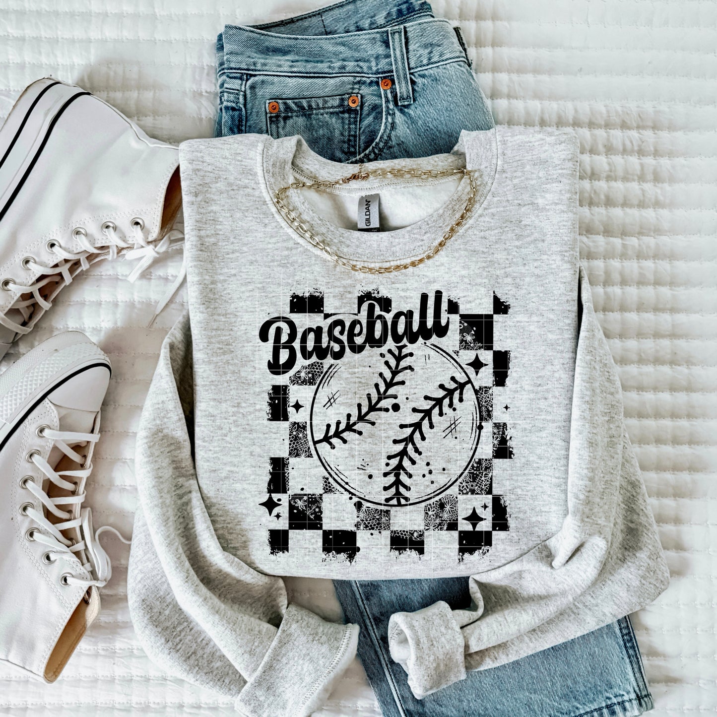 Checkered Baseball tee (Black Ink)